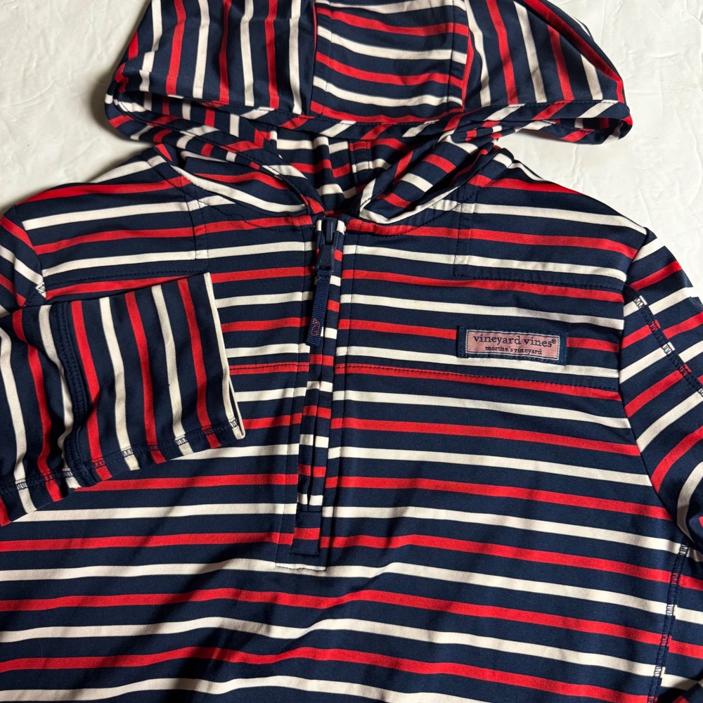 Vineyard Vines Boys Shep Shirt Hoodie Striped Red White Blue Quarter Zip L 14